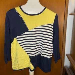 Yellow, black and white sweater